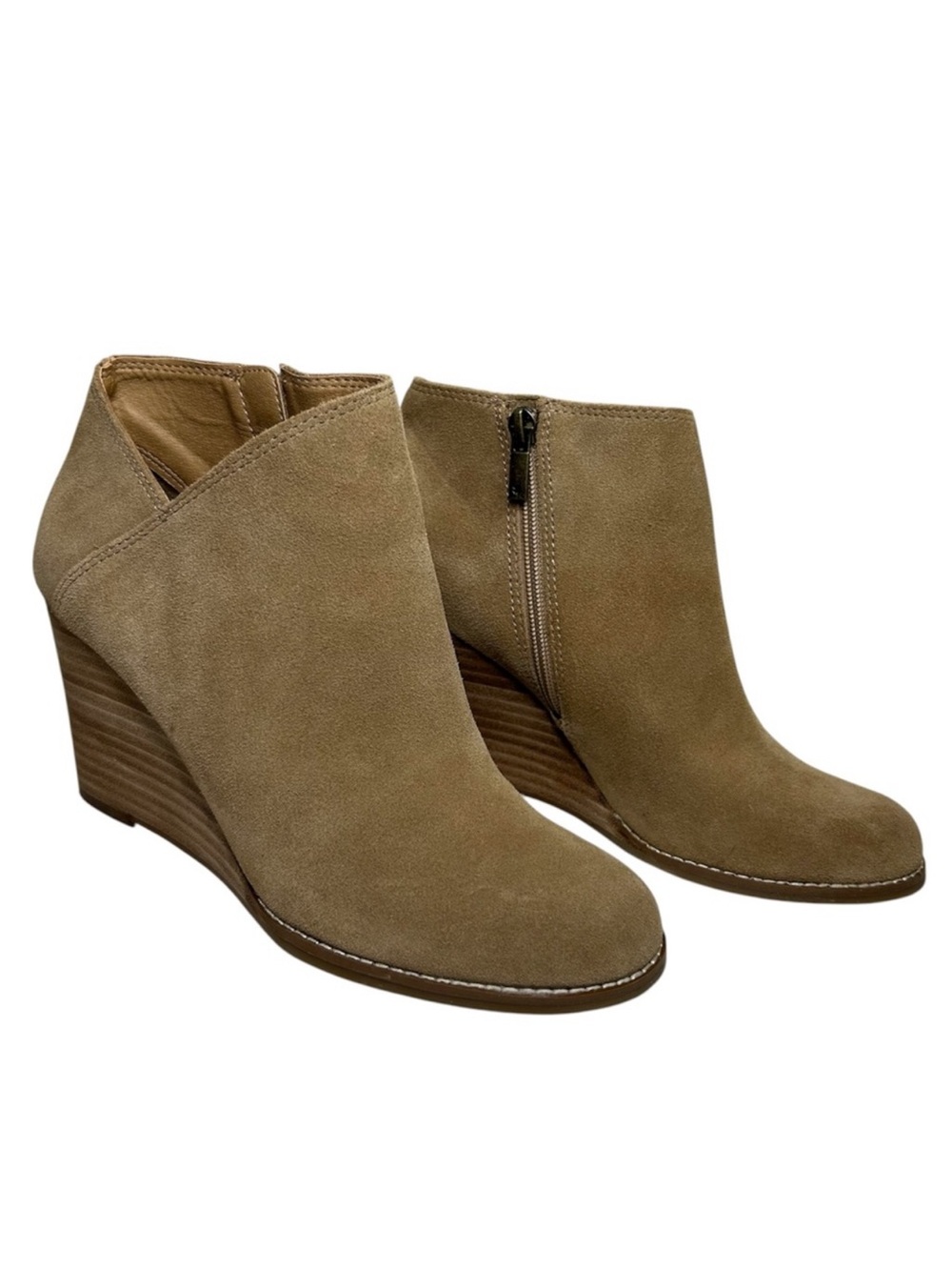 Lucky Brand Yakeena Versatile Wear Tan Suede Zipper Wedge Ankle Boots 9M